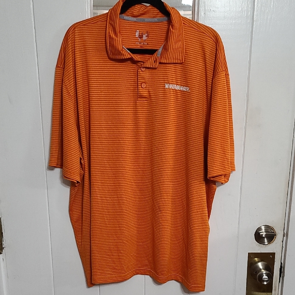 Whataburger Mens(Unisex) Orange Striped Polo Shirt Uniform Lightweight Sx 3XL